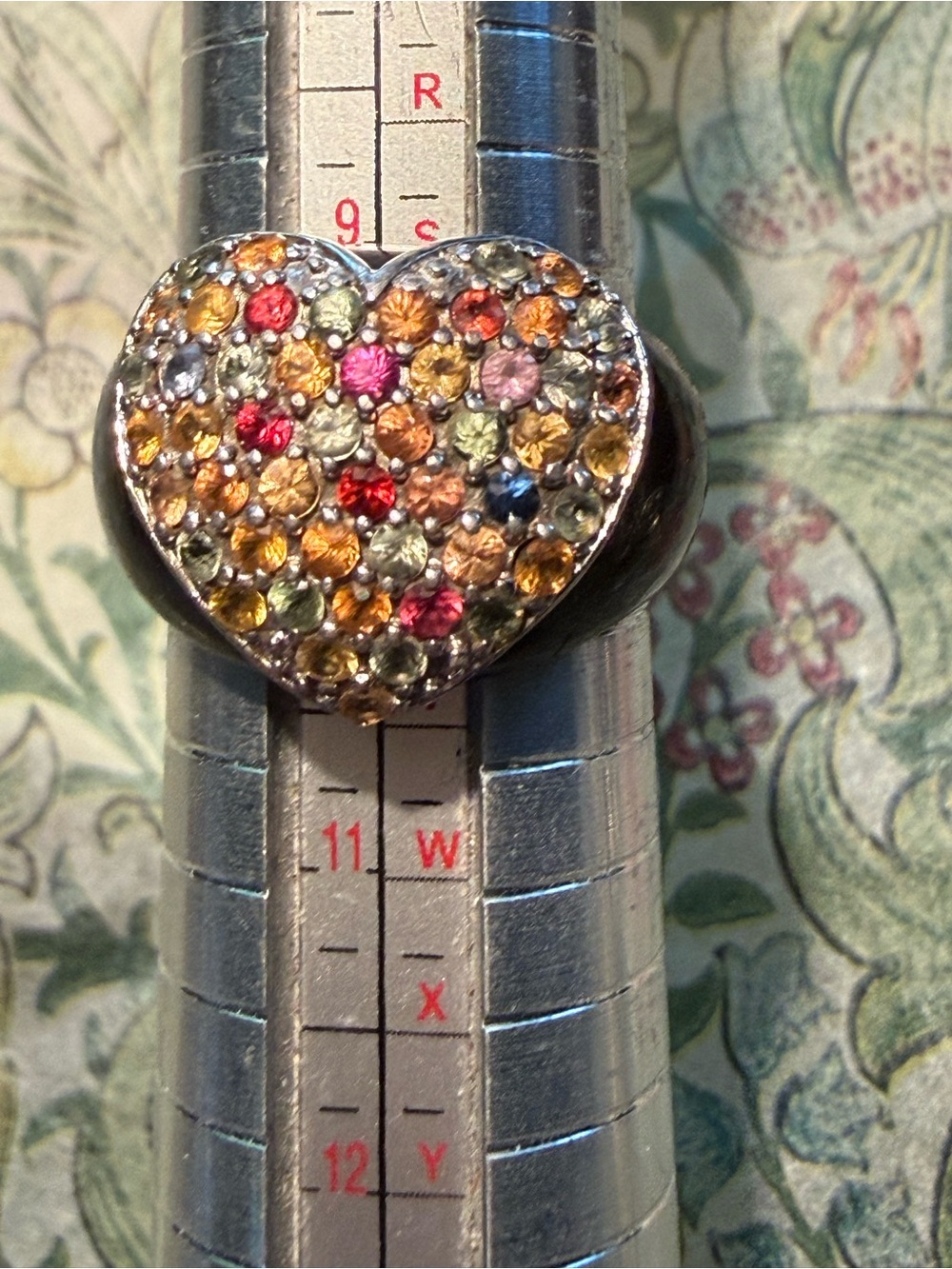 SS Heart Ring Sima K Multicolor Sapphire Onyx VTG